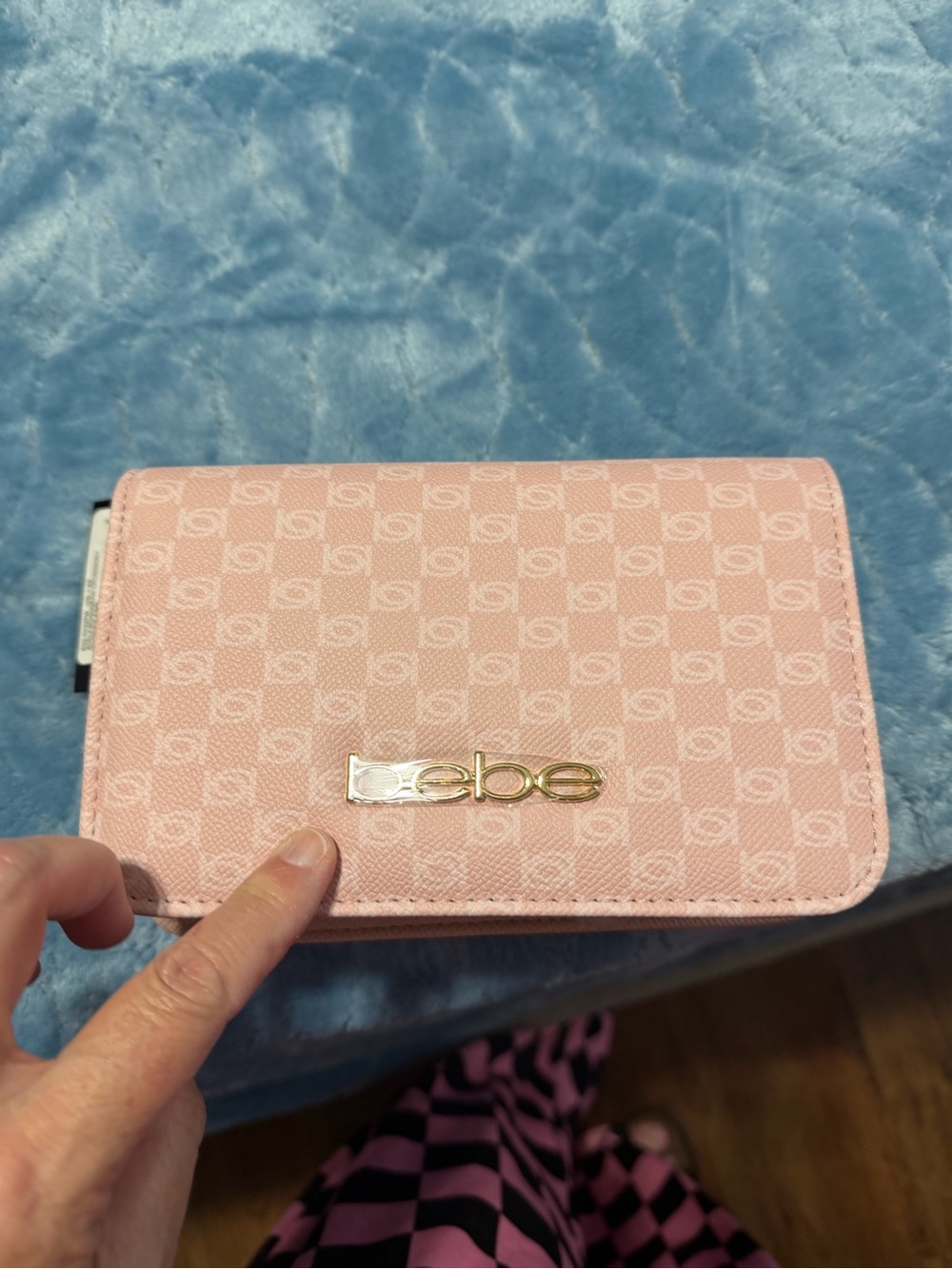bebe Pink Monogram Wallet with Gold Logo